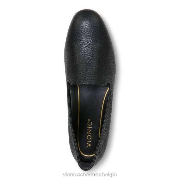 Vionic Willa glijdt plat aan ZND81218 zwart getrommeld leer Vionic chaussures