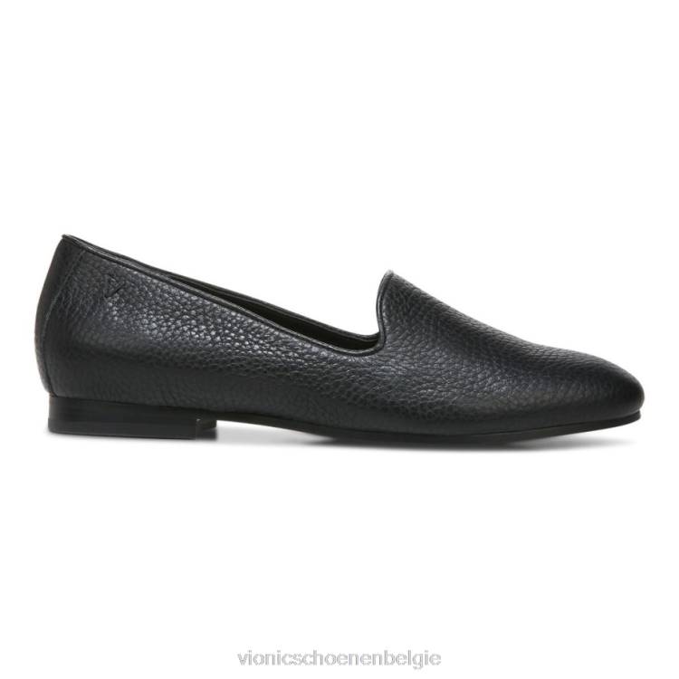 Vionic Willa glijdt plat aan ZND81218 zwart getrommeld leer Vionic chaussures