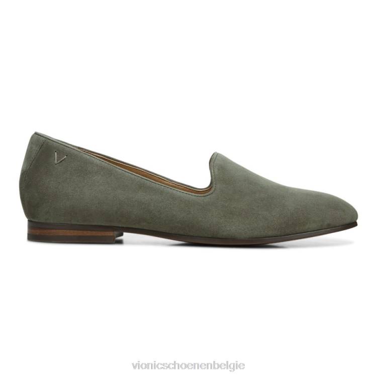 Vionic Willa glijdt plat aan ZND81222 olijf suède Vionic schoenen